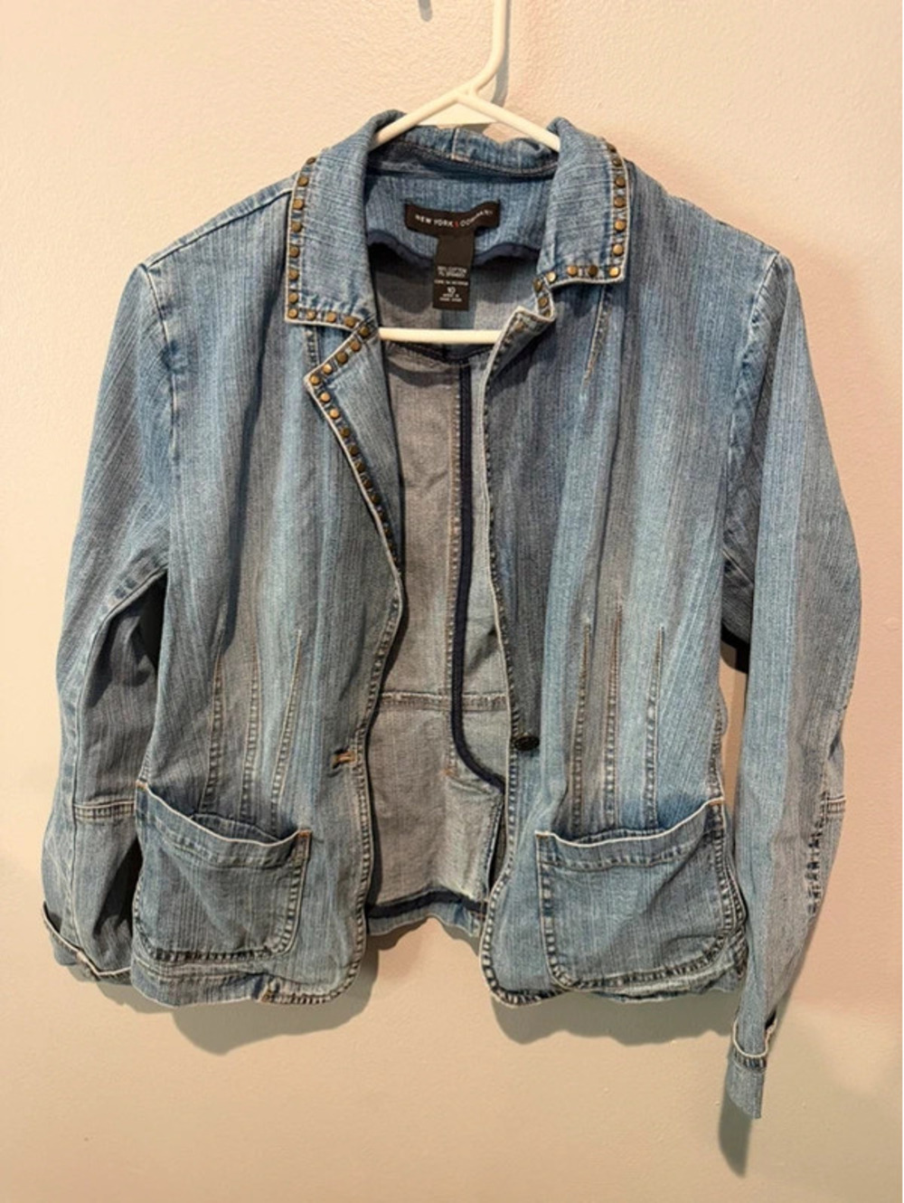New York & Company Size 10 Studded Denim Blazer Jacket